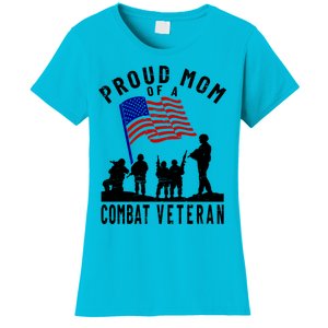 Proud Mom Of A Combat Veteran Retro Us Flag Military Family Gift Women's T-Shirt