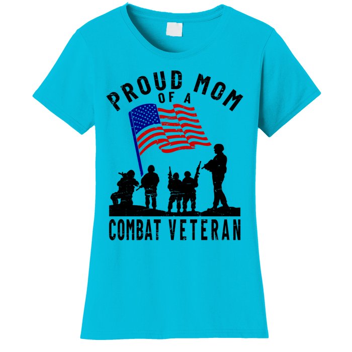 Proud Mom Of A Combat Veteran Retro Us Flag Military Family Gift Women's T-Shirt