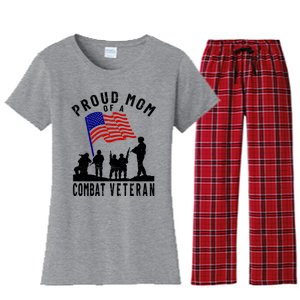 Proud Mom Of A Combat Veteran Retro Us Flag Military Family Gift Women's Flannel Pajama Set