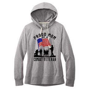 Proud Mom Of A Combat Veteran Retro Us Flag Military Family Gift Women's Fleece Hoodie