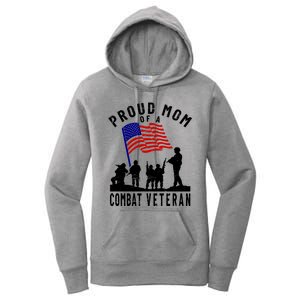 Proud Mom Of A Combat Veteran Retro Us Flag Military Family Gift Women's Pullover Hoodie