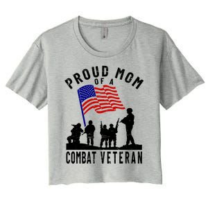 Proud Mom Of A Combat Veteran Retro Us Flag Military Family Gift Women's Crop Top Tee