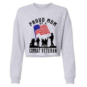 Proud Mom Of A Combat Veteran Retro Us Flag Military Family Gift Cropped Pullover Crew