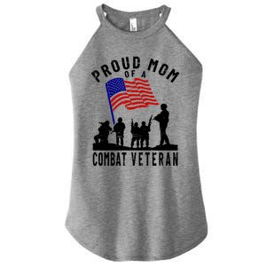 Proud Mom Of A Combat Veteran Retro Us Flag Military Family Gift Women's Perfect Tri Rocker Tank