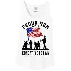 Proud Mom Of A Combat Veteran Retro Us Flag Military Family Gift Ladies Essential Tank