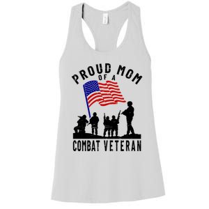 Proud Mom Of A Combat Veteran Retro Us Flag Military Family Gift Women's Racerback Tank