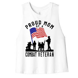 Proud Mom Of A Combat Veteran Retro Us Flag Military Family Gift Women's Racerback Cropped Tank