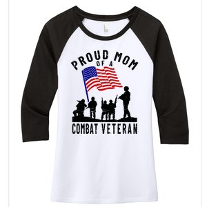 Proud Mom Of A Combat Veteran Retro Us Flag Military Family Gift Women's Tri-Blend 3/4-Sleeve Raglan Shirt