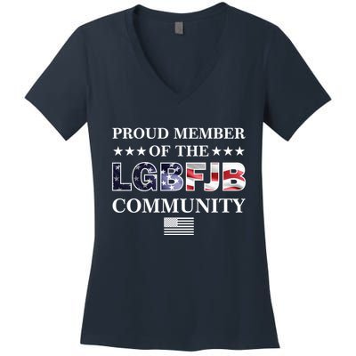 Proud Member Of The LGBFJB Community USA Flag Women's V-Neck T-Shirt