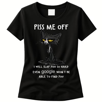 Piss Me Off I Will Slap You So Hard Black Cat Womens T-Shirt