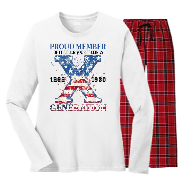 Proud Member Of The Fuck Your Feelings Gen X Usa Women's Long Sleeve Flannel Pajama Set 