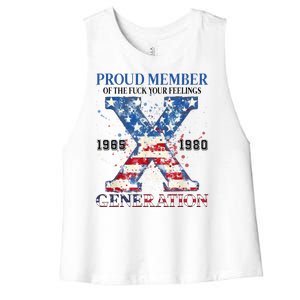 Proud Member Of The Fuck Your Feelings Gen X Usa Women's Racerback Cropped Tank