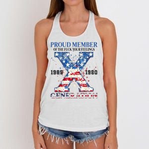 Proud Member Of The Fuck Your Feelings Gen X Usa Women's Knotted Racerback Tank