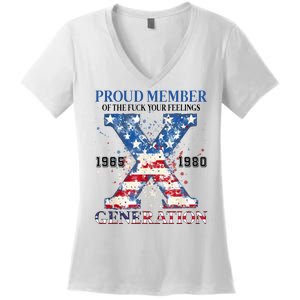 Proud Member Of The Fuck Your Feelings Gen X Usa Women's V-Neck T-Shirt