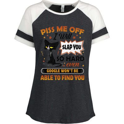 Piss Me Off I Will Slap You So Hard Funny Black Cat Sarcasm Enza Ladies Jersey Colorblock Tee