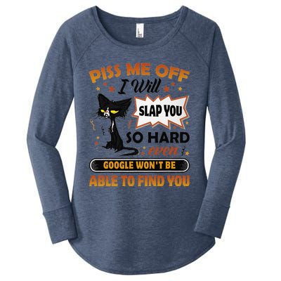 Piss Me Off I Will Slap You So Hard Funny Black Cat Sarcasm Women's Perfect Tri Tunic Long Sleeve Shirt