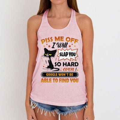 Piss Me Off I Will Slap You So Hard Funny Black Cat Sarcasm Women's Knotted Racerback Tank