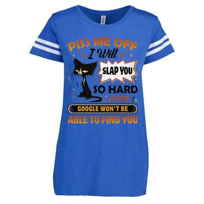 Piss Me Off I Will Slap You So Hard Funny Black Cat Sarcasm Enza Ladies Jersey Football T-Shirt