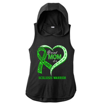 proud mom of a scoliosis warrior ribbon heart Ladies PosiCharge Tri-Blend Wicking Draft Hoodie Tank