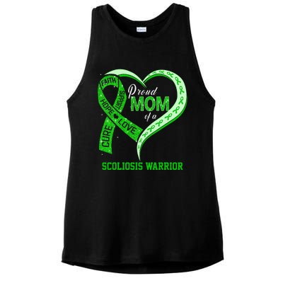 proud mom of a scoliosis warrior ribbon heart Ladies PosiCharge Tri-Blend Wicking Tank