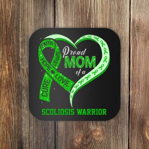 proud mom of a scoliosis warrior ribbon heart Coaster