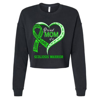 proud mom of a scoliosis warrior ribbon heart Cropped Pullover Crew