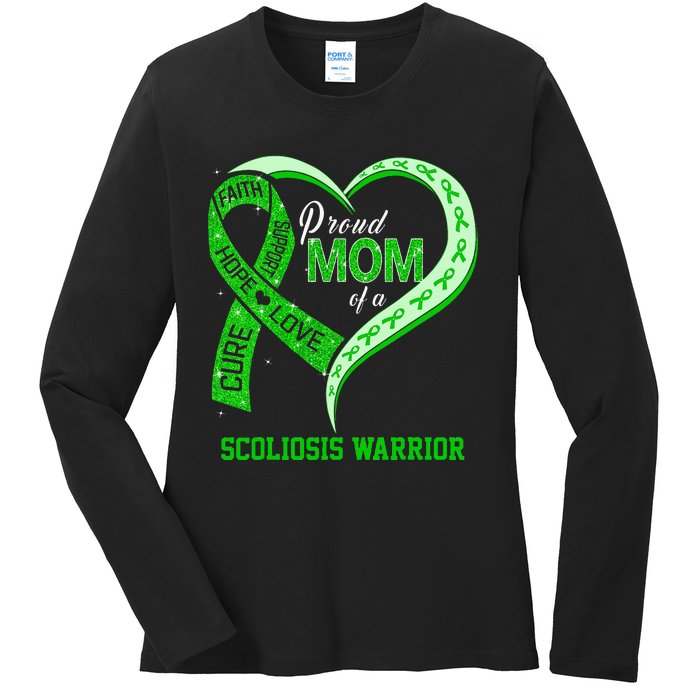 proud mom of a scoliosis warrior ribbon heart Ladies Long Sleeve Shirt