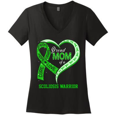 proud mom of a scoliosis warrior ribbon heart Women's V-Neck T-Shirt