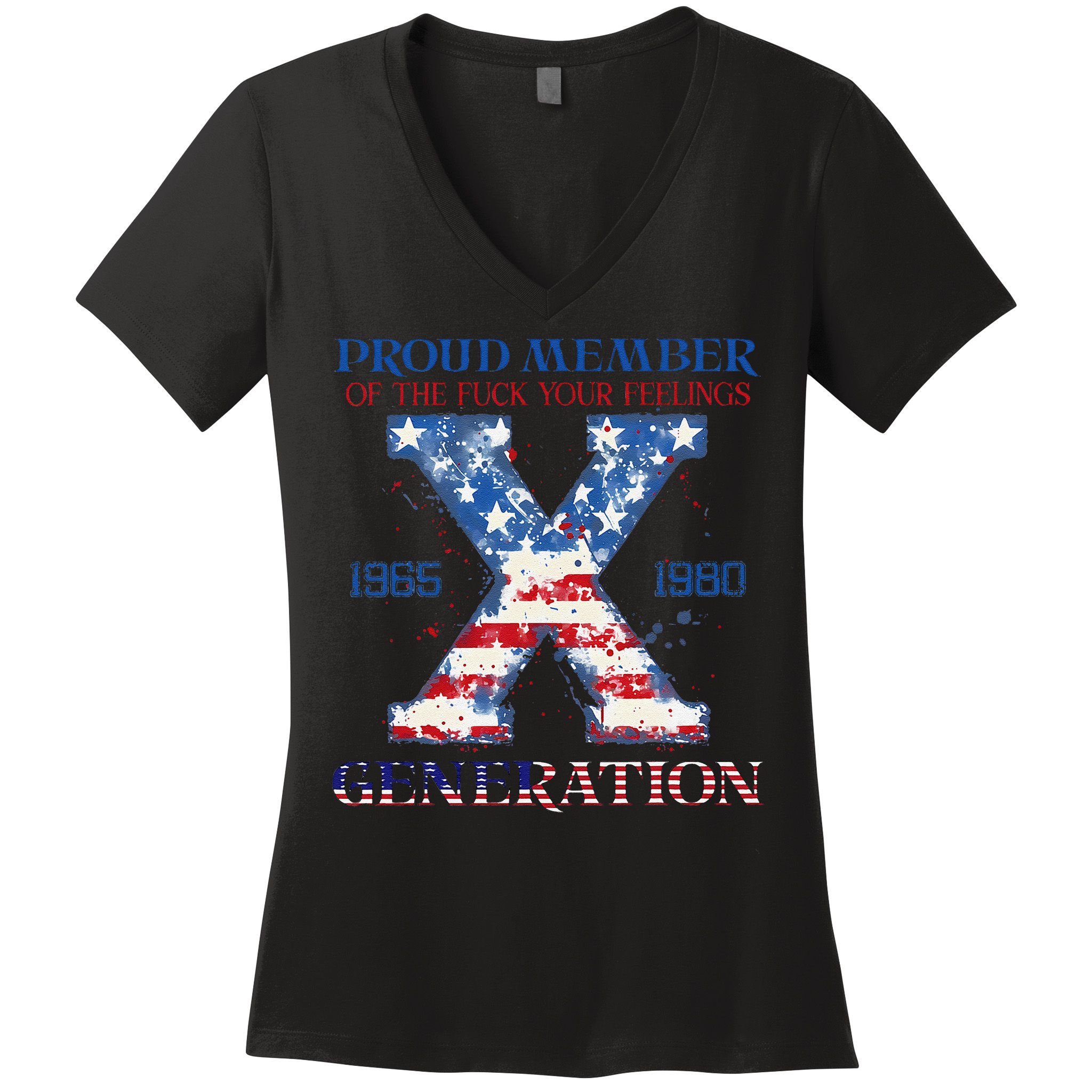 Proud Member Of The Fuck Your Feelings Gen X Usa 4th Of July Women's V-Neck T-Shirt