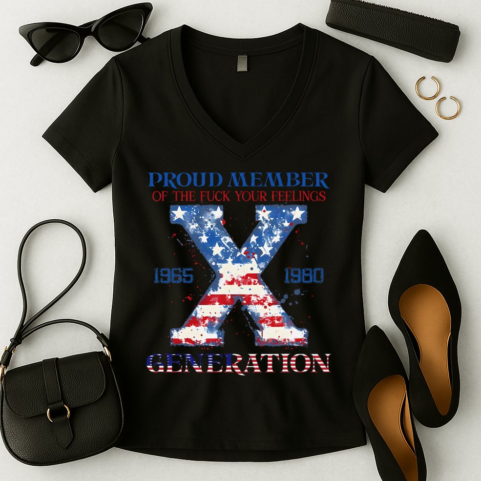 Proud Member Of The Fuck Your Feelings Gen X Usa 4th Of July Women's V-Neck T-Shirt