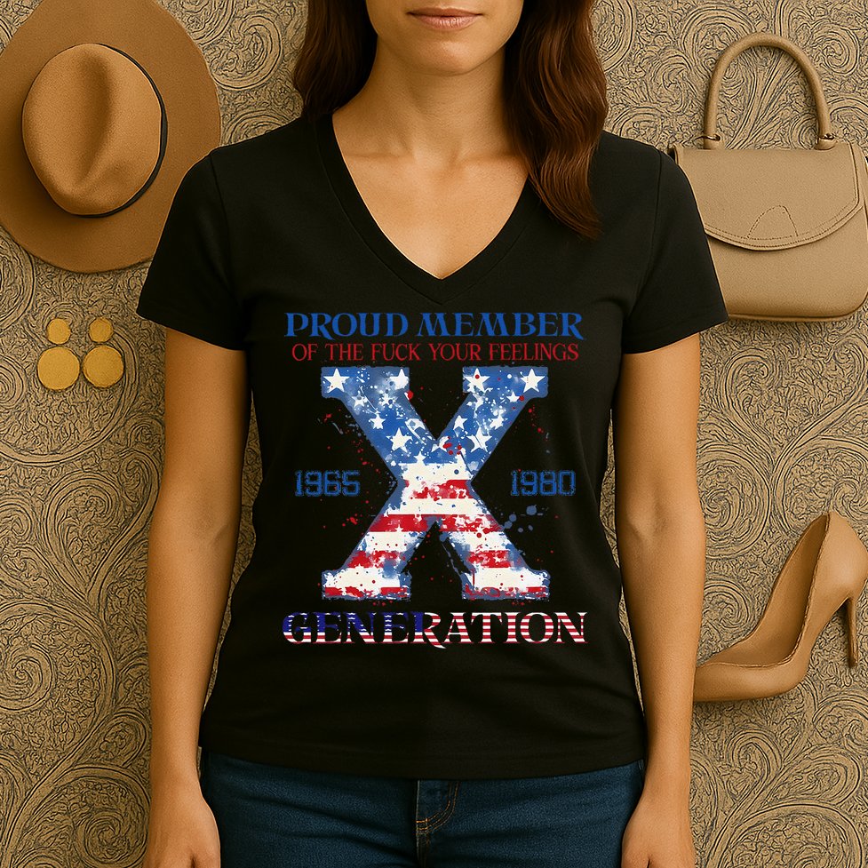 Proud Member Of The Fuck Your Feelings Gen X Usa 4th Of July Women's V-Neck T-Shirt