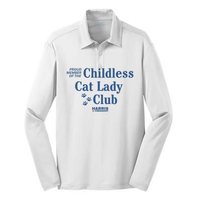 Proud Member Of The Childless Cat Lady Club Harris For President 2024 Silk Touch Performance Long Sleeve Polo