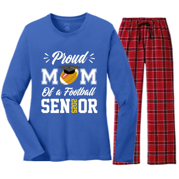 Proud Mom Of A Football Senior 2025 Mom Graduation Funny Gift Meaningful Gift Women's Long Sleeve Flannel Pajama Set 