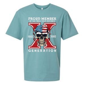 Proud Member Of The Fuck Your Feelings Gen X Horror Skull Sueded Cloud Jersey T-Shirt