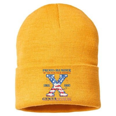 Proud Member Of The Fuck Your Feelings Gen X Usa 4th Of July Sustainable Knit Beanie