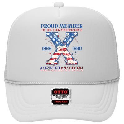 Proud Member Of The Fuck Your Feelings Gen X Usa 4th Of July High Crown Mesh Back Trucker Hat