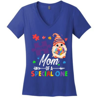 Proud Mom Of A Special One Puzzle Gnome Autism Awareness Meaningful Gift Women's V-Neck T-Shirt