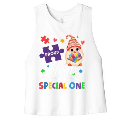 Proud Mom Of A Special One Puzzle Gnome Autism Awareness Meaningful Gift Women's Racerback Cropped Tank