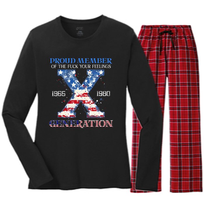 Proud Member Of The Fuck Your Feelings Gen X Usa Women's Long Sleeve Flannel Pajama Set 