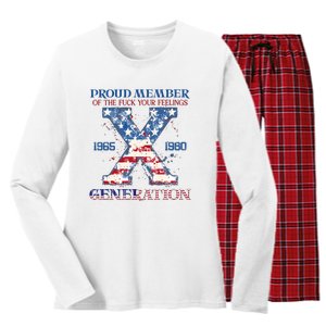 Proud Member Of The Fuck Your Feelings Gen X Usa 4th Of July Women's Long Sleeve Flannel Pajama Set 