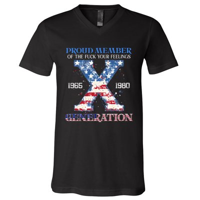 Proud Member Of The Fuck Your Feelings Gen X Usa 4th Of July V-Neck T-Shirt