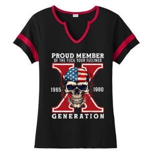 Proud Member Of The Fuck Your Feelings Gen X Horror Skull Ladies Halftime Notch Neck Tee