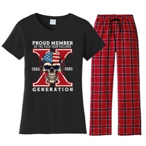 Proud Member Of The Fuck Your Feelings Gen X Horror Skull Women's Flannel Pajama Set