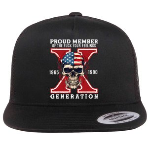 Proud Member Of The Fuck Your Feelings Gen X Horror Skull Flat Bill Trucker Hat