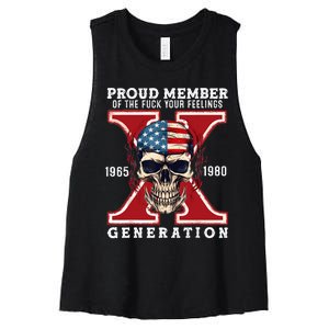 Proud Member Of The Fuck Your Feelings Gen X Horror Skull Women's Racerback Cropped Tank