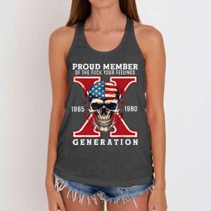 Proud Member Of The Fuck Your Feelings Gen X Horror Skull Women's Knotted Racerback Tank