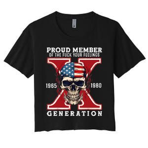 Proud Member Of The Fuck Your Feelings Gen X Horror Skull Women's Crop Top Tee