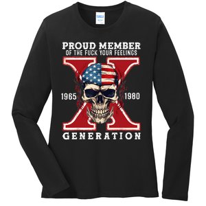 Proud Member Of The Fuck Your Feelings Gen X Horror Skull Ladies Long Sleeve Shirt