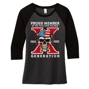 Proud Member Of The Fuck Your Feelings Gen X Horror Skull Women's Tri-Blend 3/4-Sleeve Raglan Shirt