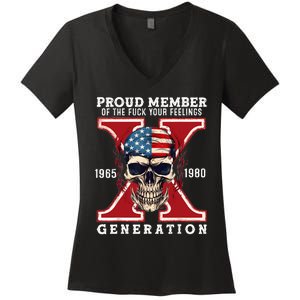 Proud Member Of The Fuck Your Feelings Gen X Horror Skull Women's V-Neck T-Shirt